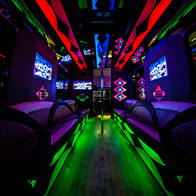 Inside a passenger party bus